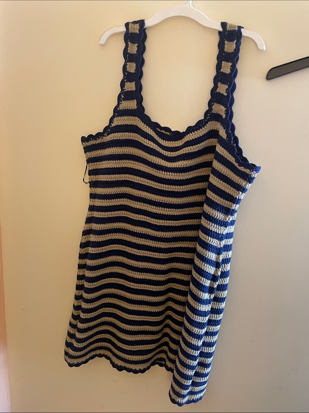 J. Crew Navy and Beige Striped Crochet Tank